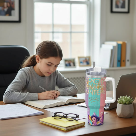 Kpop Demon Hunters Golden Huntrix Stainless Steel Tumbler Beach Thermal Cups With Straws and Lid Large Mugs Cup Hot Water Bottle Trikidsworld