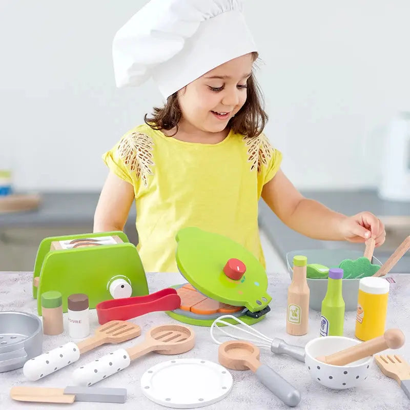 Wooden Kids Kitchen Set – Pretend Play with Pots & Food Trikidsworld
