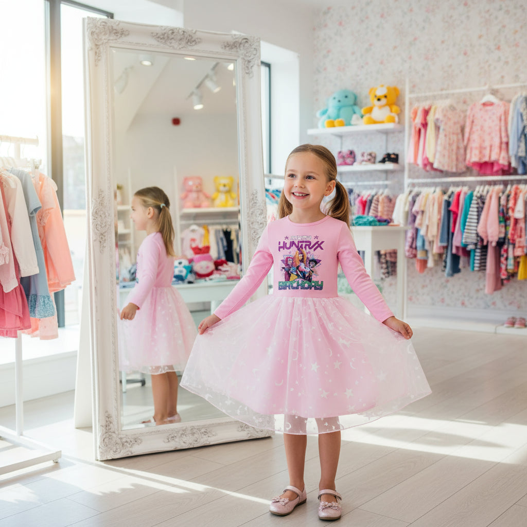 KPop Demon Hunters Kids Clothes Long Slevess Dresses Cotton Rainbow Full Dress Teen Fashion Girl's Clothing Party Clothes 5001 Trikidsworld