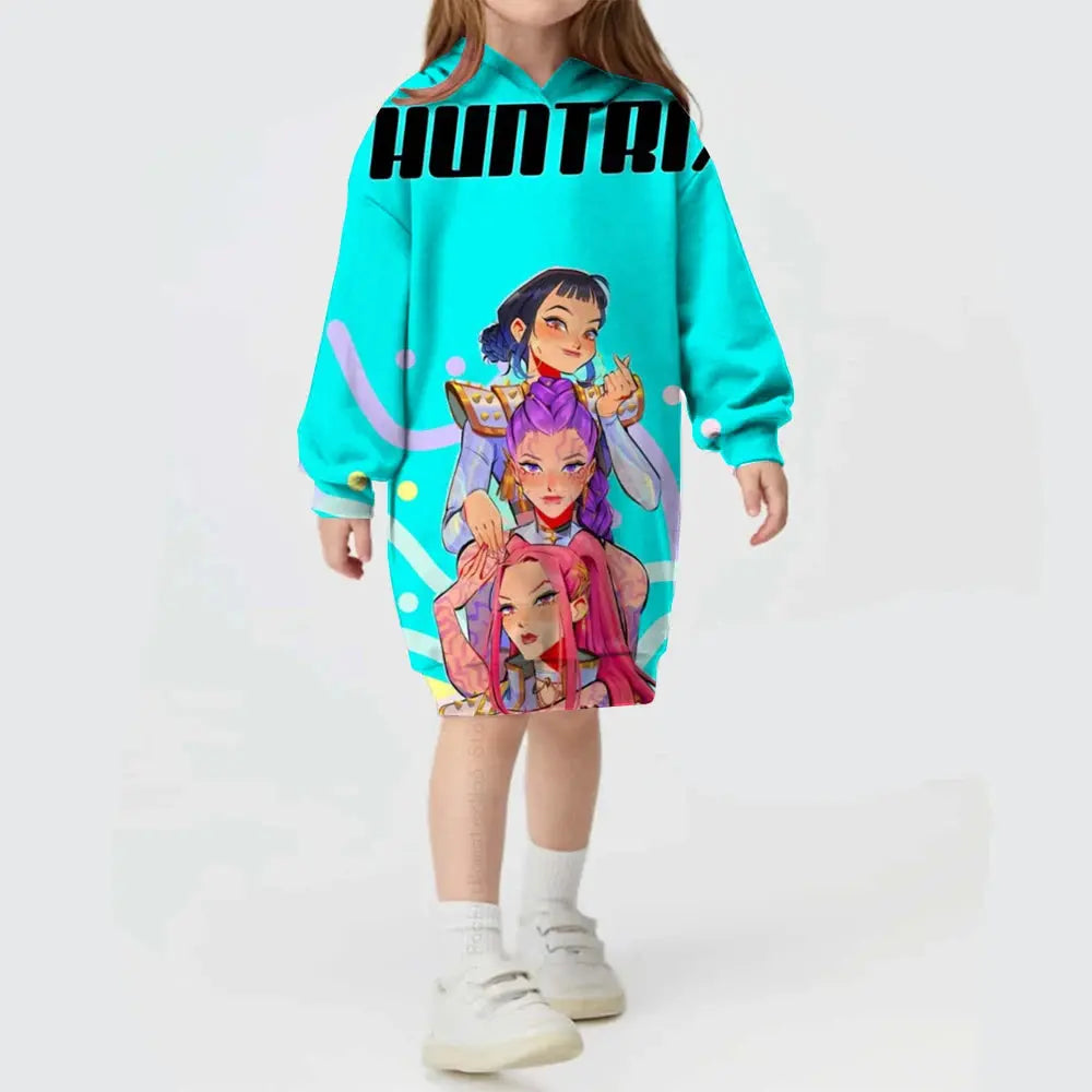 KPop Demon Hunters Hoodie Dress Fashion Rumi Sweatshirt Pullover Cute Long Sleeve Autumn Girls Cartoon Y2K Hoody Sportswear Trikidsworld