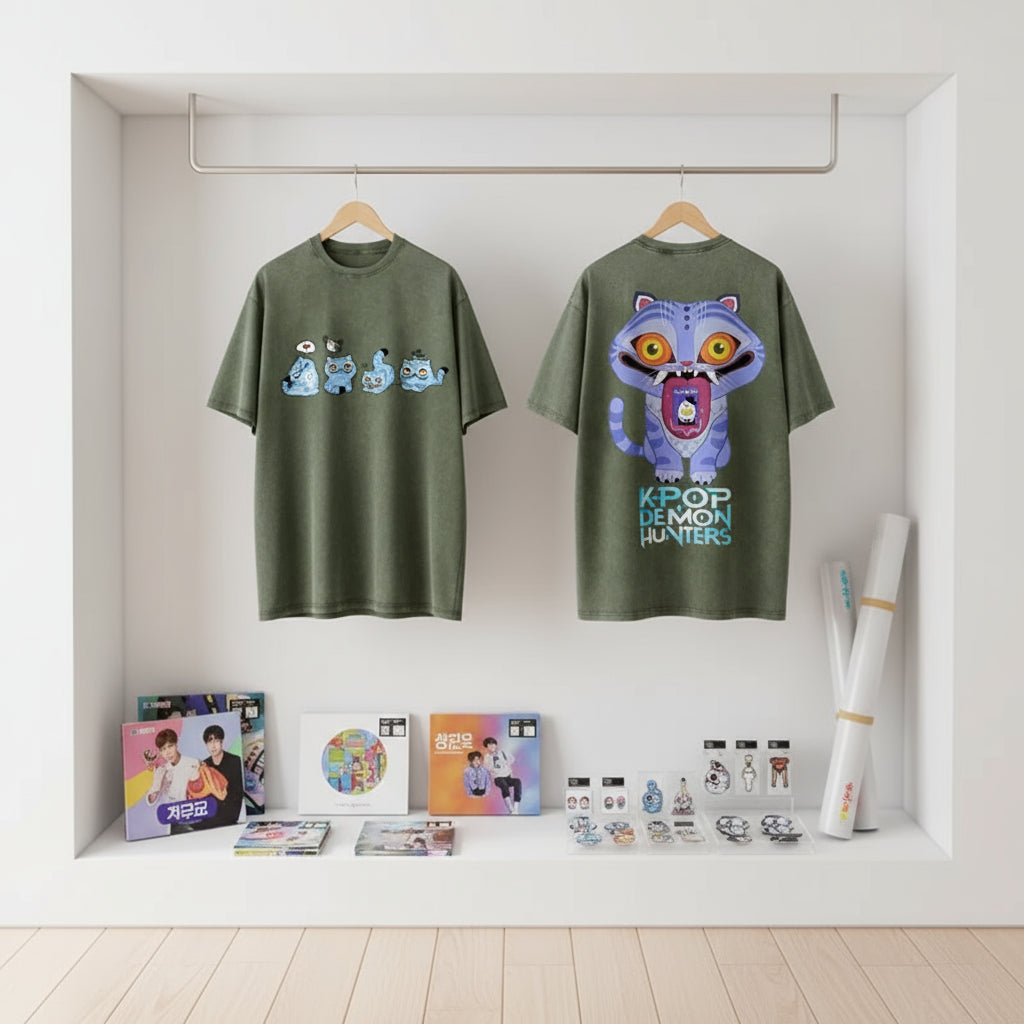 Derpy Tiger Kpop Demon Hunters Shirts for Women Cartoon Anime Washed Cotton Tee K-Pop Demon Hunters Tiger Harajuku T-shirt Tops Trikidsworld