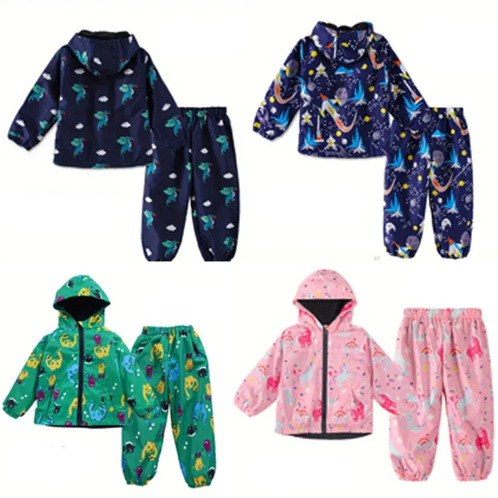 Children's Clothing Sets Cartoon Raincoat Suit Girls Boys Sets Waterproof Top and Pants 2pcs For Kids Hooded Jacket And Trousers Trikidsworld