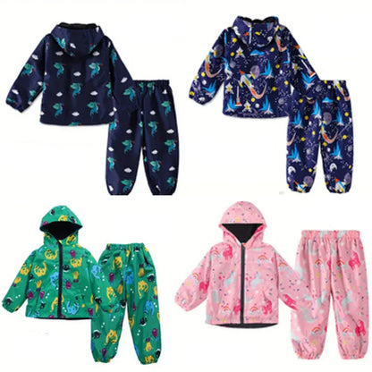 Children's Clothing Sets Cartoon Raincoat Suit Girls Boys Sets Waterproof Top and Pants 2pcs For Kids Hooded Jacket And Trousers Trikidsworld