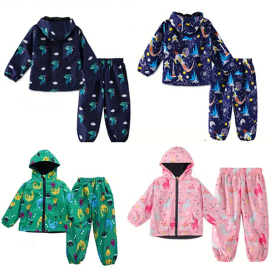 Children's Clothing Sets Cartoon Raincoat Suit Girls Boys Sets Waterproof Top and Pants 2pcs For Kids Hooded Jacket And Trousers Trikidsworld