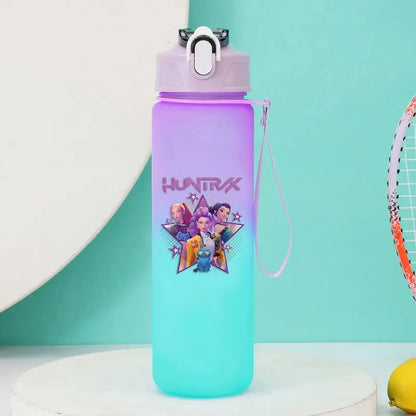 KPop Demon Hunters Gradient Water Bottles 750ml High-capacity Drinking Straw Cup   Portable Girl Outdoor Bottles Office School Trikidsworld
