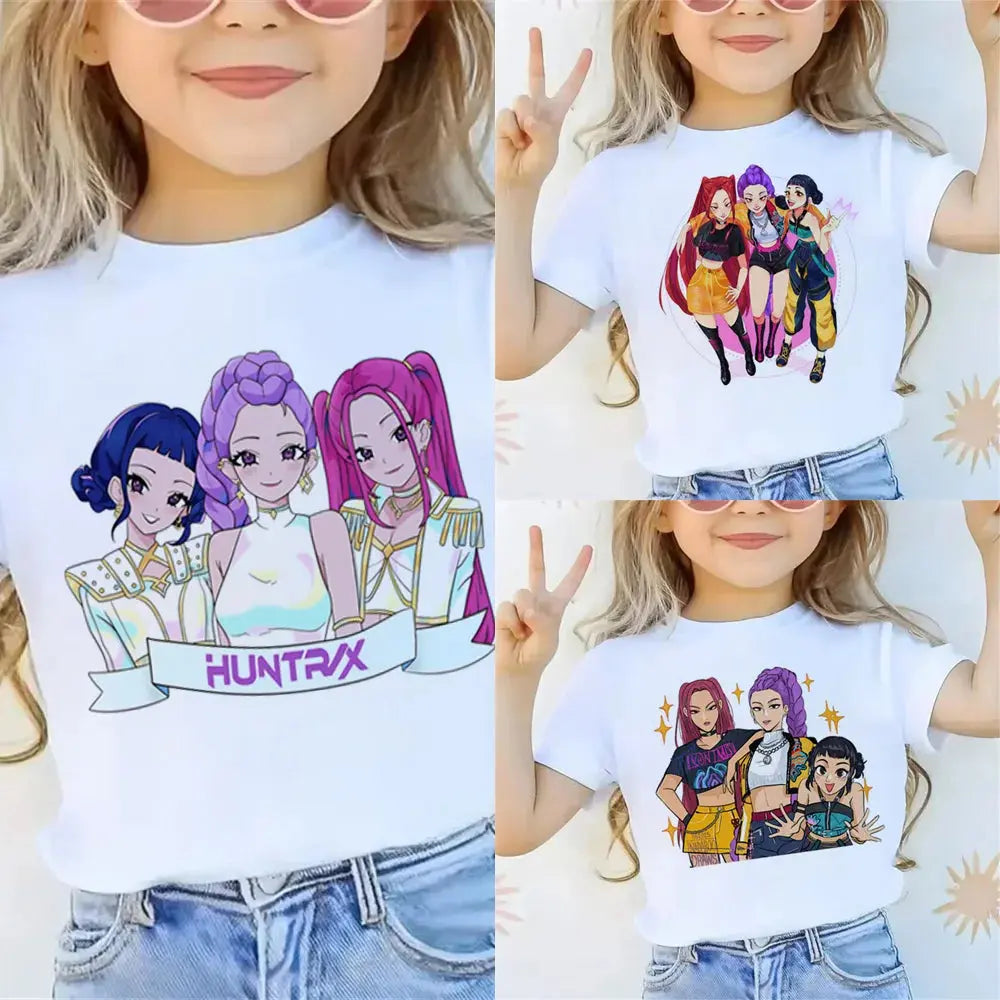 2025 Movie KPop Demon Hunters T-shirt Summer Short Sleeve Tee for Casual Loose Girl Boy Graphic Printed Tops Trikidsworld