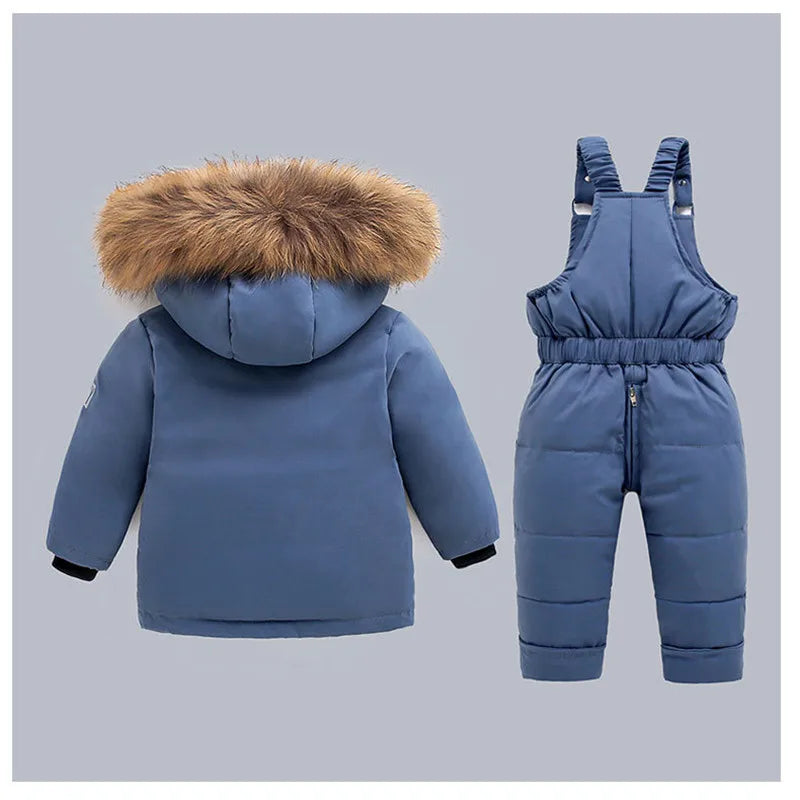 Kids' Winter Snowsuit Set with Faux Fur Hood – Jacket & Overalls