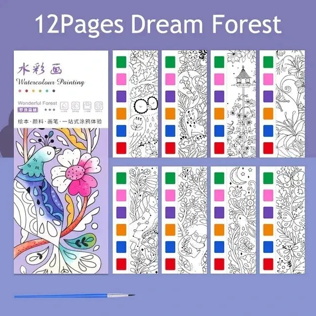 12 pages Children's Watercolor Coloring Book,Drawing Toys For Children Birthday, Thanksgiving, Halloween, Easter, Christmas gift Trikidsworld