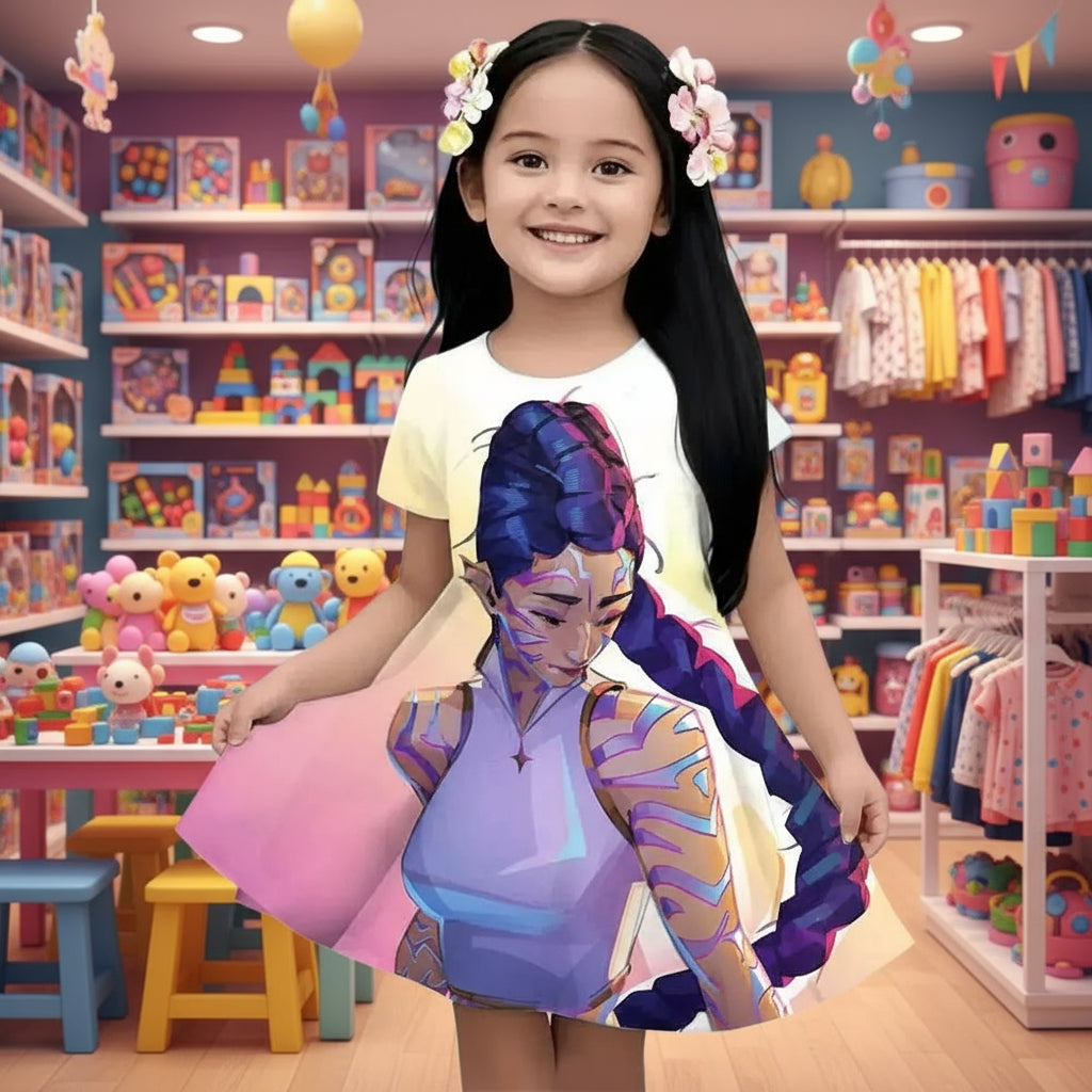 Girl's 3D KPop Devil Hunter Dress New Summer Linen Cute Casual Fashion Bestseller for Children Trikidsworld