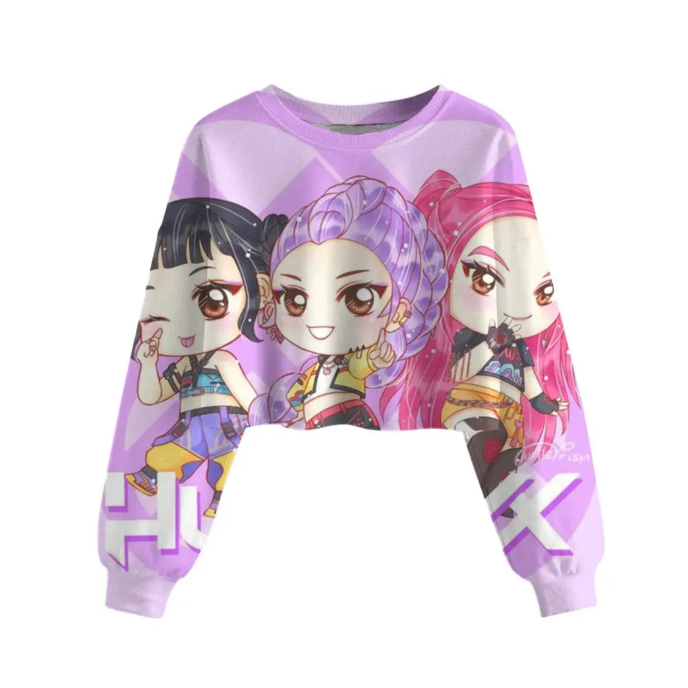 Casual Girls Movie Fans Gift Crop Hoodie Manga Kids Huntrix Kpop Demon Hunters Children's Sweatshirt Cute Tiger Hoody Trikidsworld