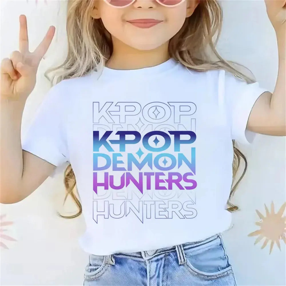 2025 Movie KPop Demon Hunters T-shirt Summer Short Sleeve Tee for Casual Loose Girl Boy Graphic Printed Tops Trikidsworld