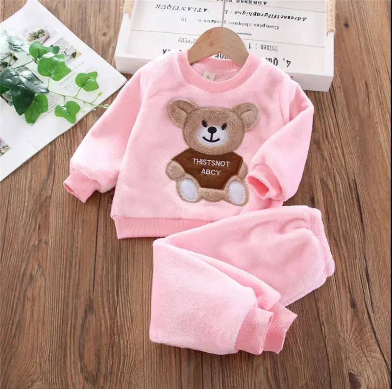 New Clothing Sets Baby Boys Girls Winter Plus Velvet Thick Flannel Fleece Homewear 3Pcs Children Warm Cartoon Sleepwear Suit Trikidsworld
