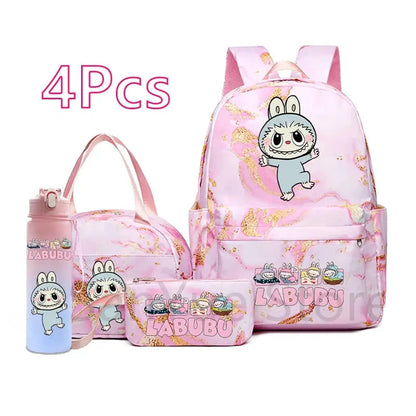 4Pcs/set Cute Cartoon Printed Backpack Lunch Bag Pencil Bag 750Ml Water Bottle Girl Student Large Capacity Waterproof Schoolbag Trikidsworld