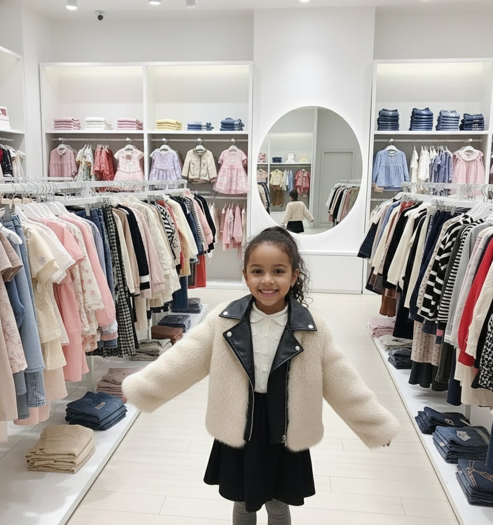 Kids Faux Fox Fur Jacket Short Thickened Biker Coat Leather & Fur Blend Outerwear for Boys Girls Trikidsworld