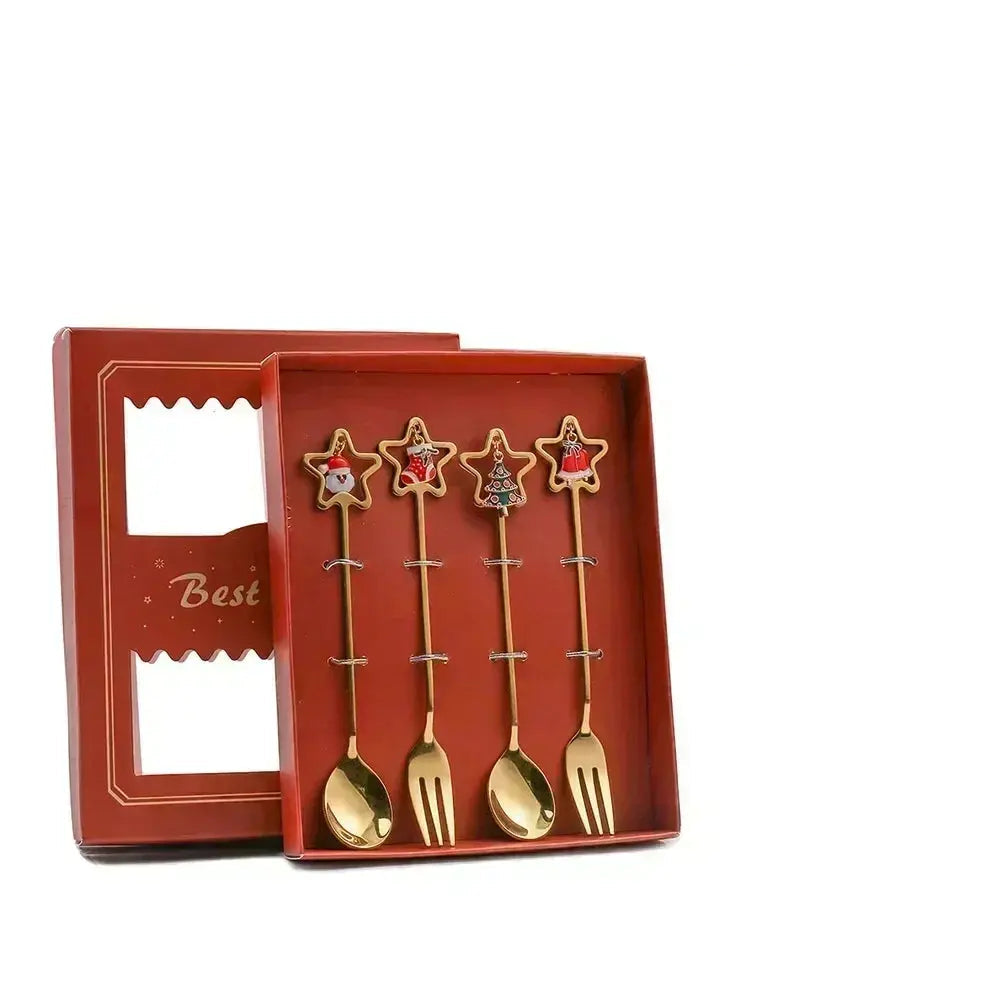 Christmas Decorations Home Christmas Table Decor Stainless SpoonsFork Cutlery Set Elk Xmas Tree New Year 2026 Navidad 2025 Gifts Trikidsworld
