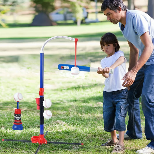 3-in-1 Kids Baseball Toy Set with Hanging Ball Stand/Standing T-Ball/Auto Launcher, Adjustable Height Toddler Baseball Set Trikidsworld