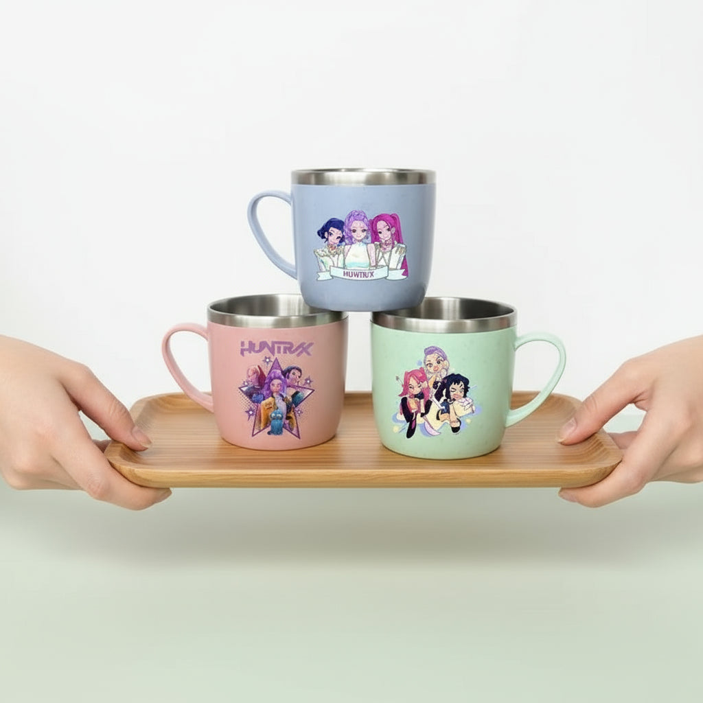 KPop Demon Hunters 304 Stainless Steel Mouth Cup Wheat Straw Element Cute Water Cups Household Anti-scalding Drinking Glass Gift Trikidsworld