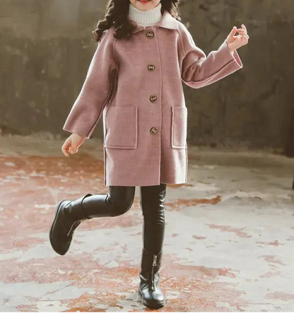 Kids Winter Wool Blend Coats Vintage Fashion Teen Girls Beige Long Jackets Warm Outerwear Thick Jacket Child 6 8 10 12 Years Old Trikidsworld