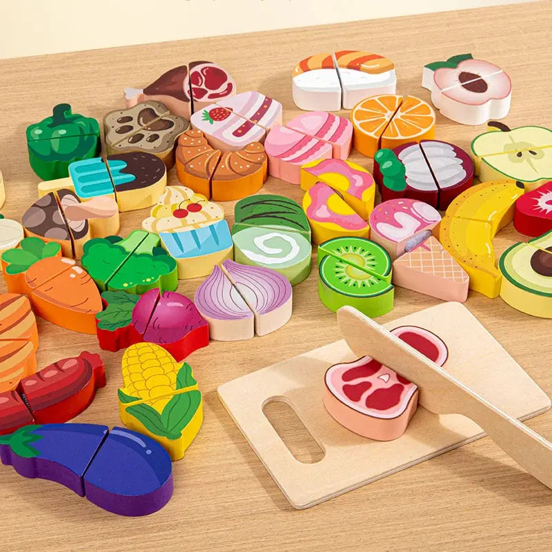Wooden Montessori Cutting Set – Fruits, Food & Ice Cream Trikidsworld