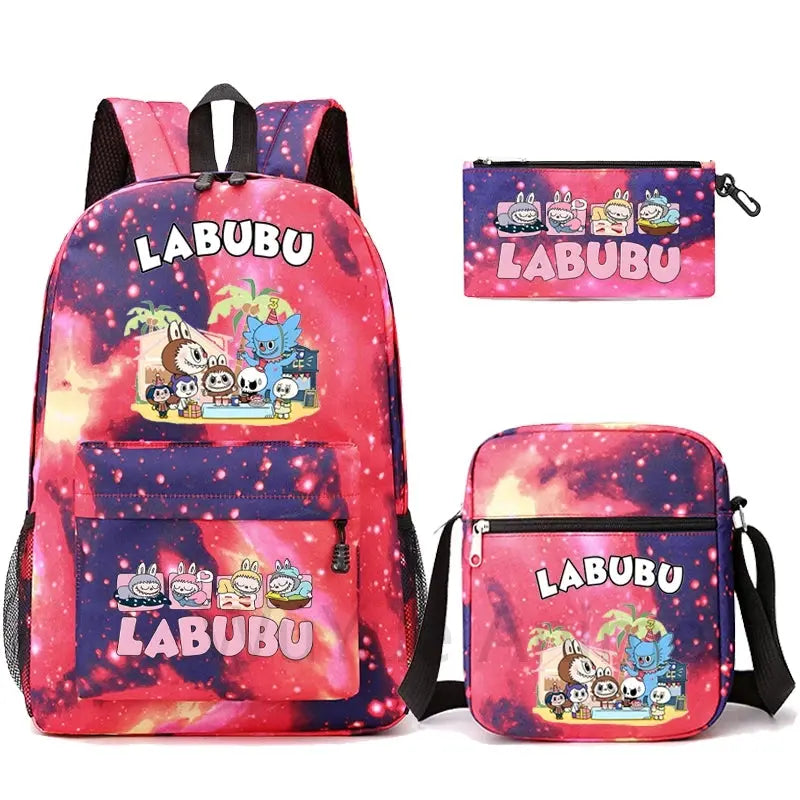 3Pcs/set Cartoon Printed Backpack Teenager Student Boy Girl Schoolbag Larger Capacity Bagpack Travel Bag Kid Gift Mochila Trikidsworld