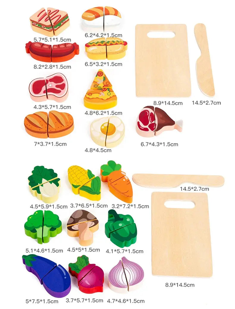 Wooden Montessori Cutting Set – Fruits, Food & Ice Cream Trikidsworld