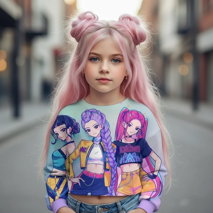 Casual Girls Movie Fans Gift Crop Hoodie Manga Kids Huntrix Kpop Demon Hunters Children's Sweatshirt Cute Tiger Hoody Trikidsworld