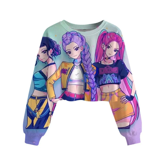 Casual Girls Movie Fans Gift Crop Hoodie Manga Kids Huntrix Kpop Demon Hunters Children's Sweatshirt Cute Tiger Hoody Trikidsworld