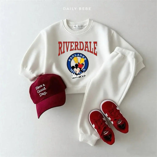 Autumn New Cartoon Suits Mickey Mouse Tops Solid Color All-match Pants Long-sleeved Costume 1 To 6Years Child Trendy Clothing Trikidsworld