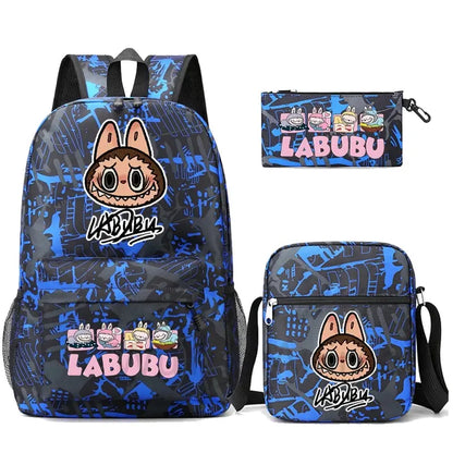 3Pcs/set Cartoon Printed Backpack Teenager Student Boy Girl Schoolbag Larger Capacity Bagpack Travel Bag Kid Gift Mochila Trikidsworld