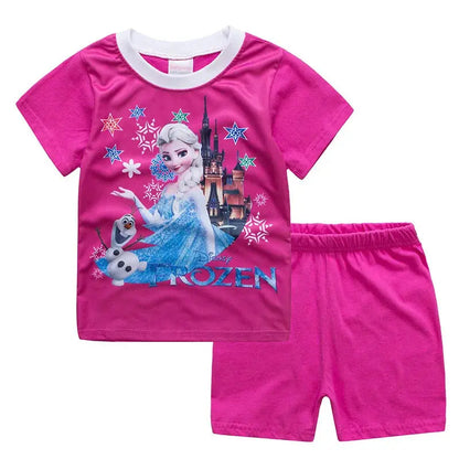 Casual Frozen Snow Queen Children's Summer Short Sleeve Pajamas Cartoon Suit Girls Cotton Kids Pajamas Dress Costumes Trikidsworld