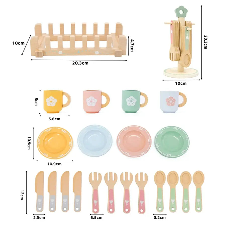 Wooden Kitchen and Tableware Playset for Kids Trikidsworld