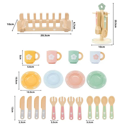 Wooden Kitchen and Tableware Playset for Kids Trikidsworld