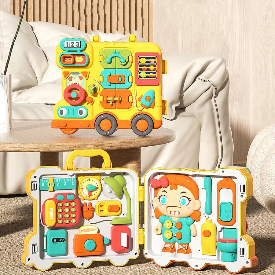 Children's Sensory Busy Board Baby Travel Toy Music Lights Switch Basic Life Skills Learn Multifunctional Activity Board Toys Trikidsworld