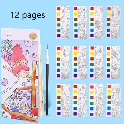 12 pages Children's Watercolor Coloring Book,Drawing Toys For Children Birthday, Thanksgiving, Halloween, Easter, Christmas gift Trikidsworld
