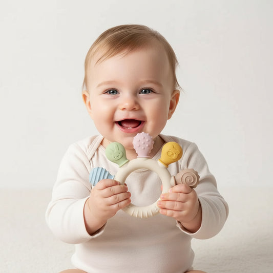 New hand multicolor Silicone Baby Ring Teether Anxiety Teething Toys 0-12 Months Chew Beads Sensory Gum Relief Soother Baby Trikidsworld