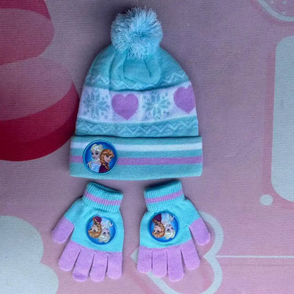 New 4-8Years children's hat Elsa princess Cartoon hat boy scarf gloves hat knitted sets girl cap keep warm girls headgear Trikidsworld