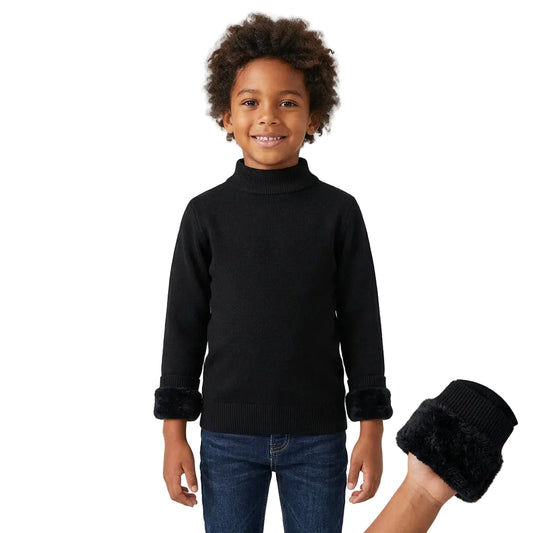 Kids Thermal Mock Neck Sweater with Plush Fleece Lining – Winter Warm Knitwear