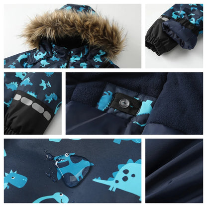 HONEYKING Kids’ Dinosaur Snow Suit – Blue & Black