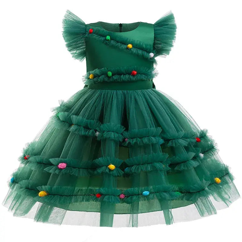 Merry Christmas Girls Dress Cute Christmas Tree Mesh Fashion Xmas Girls Princess Dress Party Costumes 2-10 Years Kids Clothes Trikidsworld