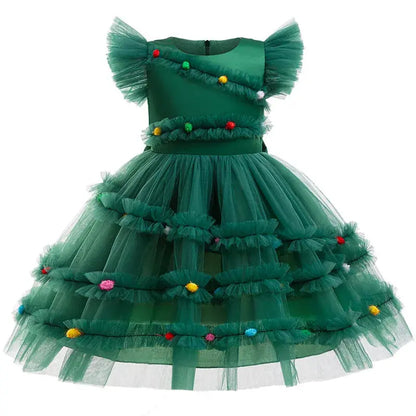 Merry Christmas Girls Dress Cute Christmas Tree Mesh Fashion Xmas Girls Princess Dress Party Costumes 2-10 Years Kids Clothes Trikidsworld