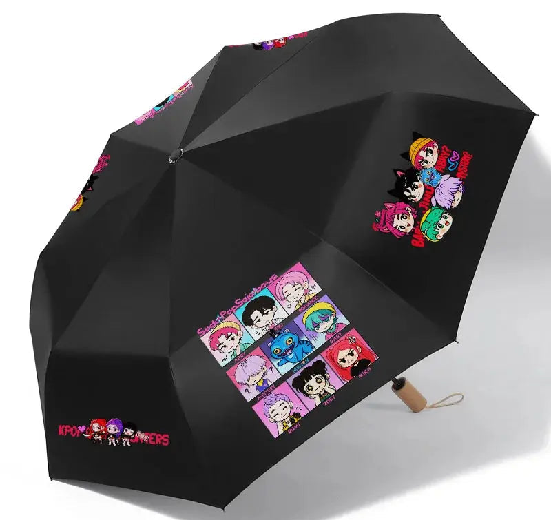Anime Kpop Demon Hunters Surrounding Prints Sunscreen Folding Rain Umbrella Reinforce Durable Wind Resistance Children's Gift Trikidsworld