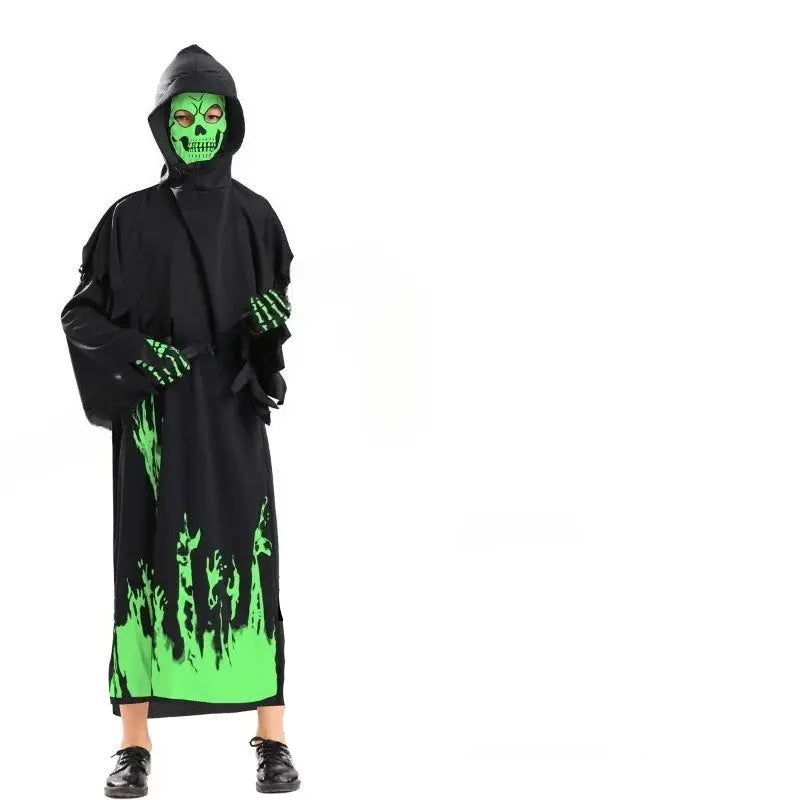 Hooded Kids Halloween Party Wear Death Cloak Unisex Boys Girls Night Noctilucent Anime Grim Reaper Cosplay Costume for Carnival Trikidsworld
