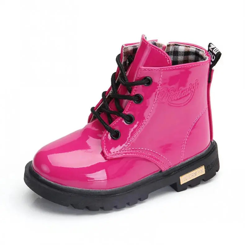Children Ankle Shoes PU Leather Waterproof Tide Kids Rubber Boots Girls Boys Fashion Boots Anti-Slippery Spring Autumn 2024 Trikidsworld