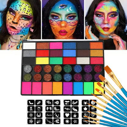 42 Colors Water Soluble Face Body Painting Set UV Neon Glitter Face Paint Art Halloween and Christmas Party Body Paint Makeup Trikidsworld