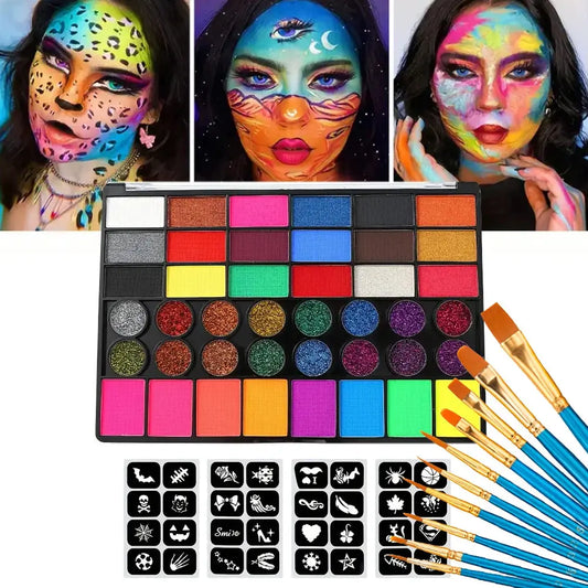 42 Colors Water Soluble Face Body Painting Set UV Neon Glitter Face Paint Art Halloween and Christmas Party Body Paint Makeup Trikidsworld