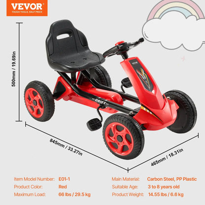 VEVOR 66lbs Kids Pedal Go Kart 4 Wheel Off-Road Pedal Ride On Toys with Adjustable Seat Outdoor Racer Pedal Car for Boys & Girls Trikidsworld