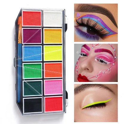12 Colours Water-Soluble Rainbow Palette Children's Face Body Paint, Halloween Stage Makeup Body Paint Pigments Face Makeup Trikidsworld