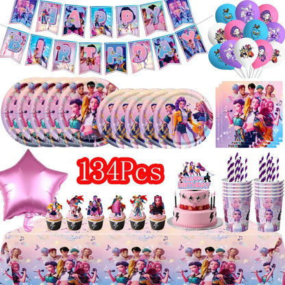 Demon Hunters Birthday Party Decor Tableware Banner Decorations Cake Topper Balloon Girl Kid Korean Kpop Anime Party Supplie Set Trikidsworld