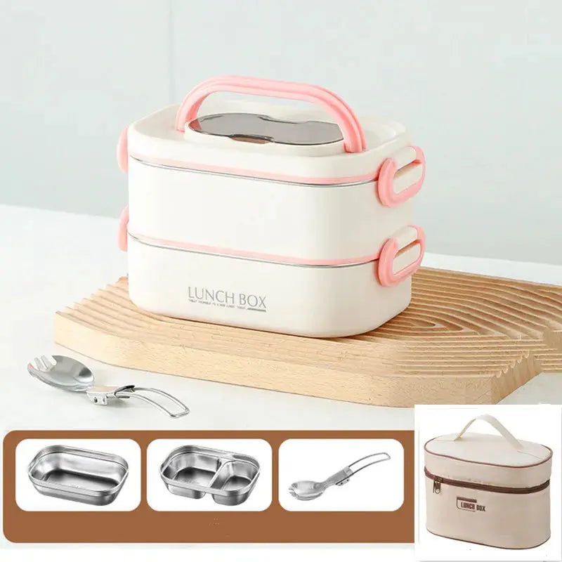 1500ml Double Layers Stainless Steel 304 Thermal Lunch Box With Insulation Bag Leak-Proof Bento Box Adult Student Food Container Trikidsworld