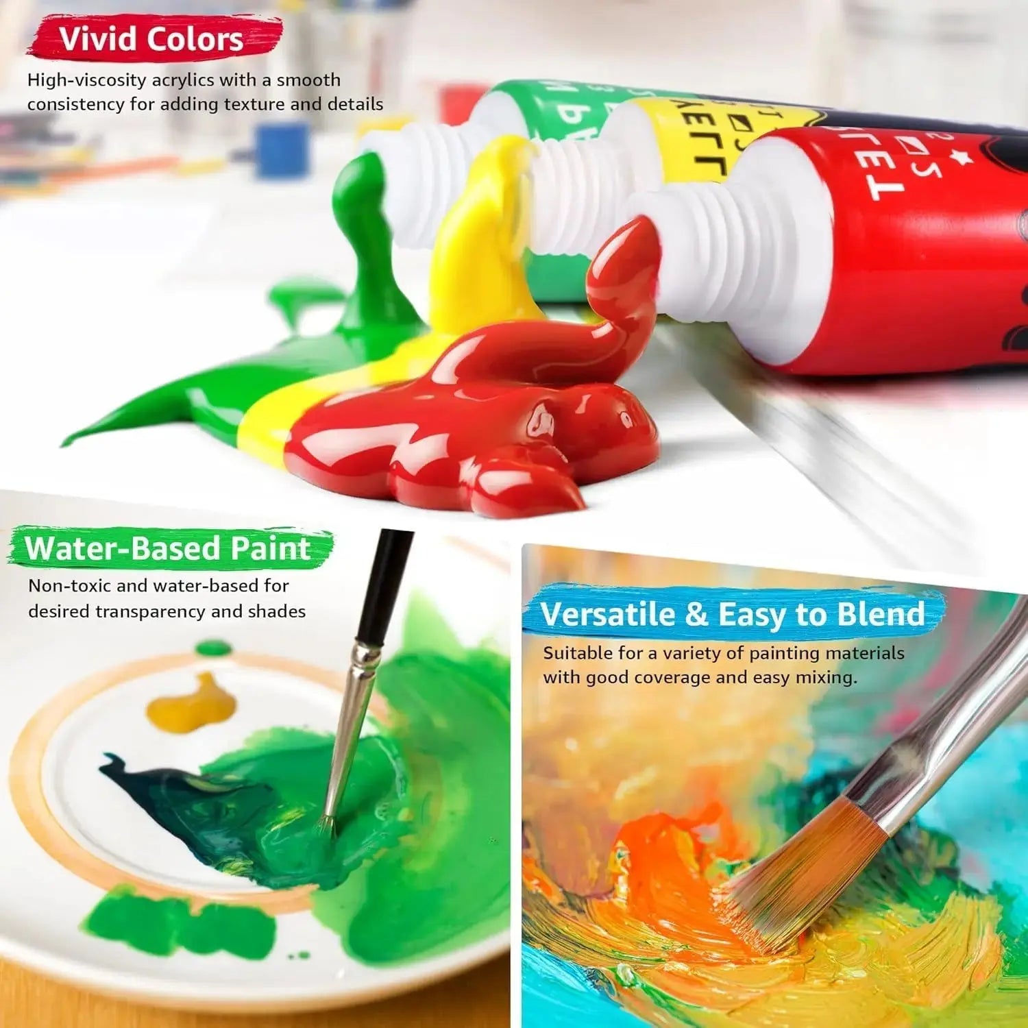 Acrylic Glass Paint Set with 6 Brushes, 1 Palette, 12/24 Colors 12ml,Stain Glass Paints for Wine Glass, Waterproof Acrylic Paint Trikidsworld
